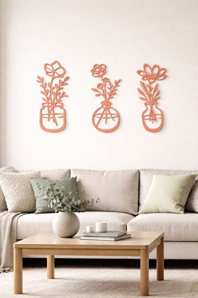 Adil Tasarım Atölyesi Ahşap Dekoratif Duvar Vazo Çiçekler