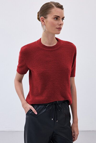 Sateen Bearded Short Sleeve Knitwear - Burgundy