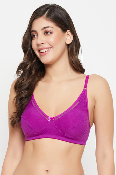 Clovia Non-Padded Non-Wired Full Cup Bra in Purple - Cotton Rich