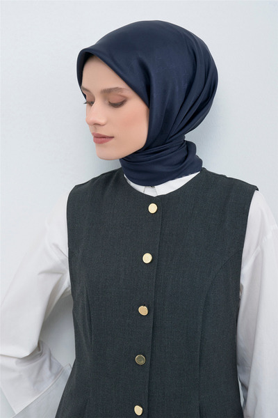 Armine Jakarlı Tivil Saf İpek Eşarp 2002 - 21 Lacivert Monogram Desen