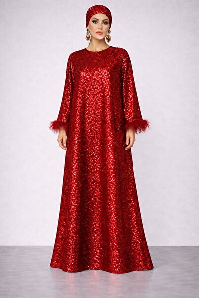 UNTIMELY Otriş Detailed A-Form Maxi Sequin Abaya Stylish Dress