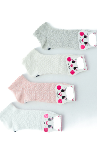 Oppland Girl's Booties Model Short Socks 4-Piece Cotton Cute Cute Style Lycra...