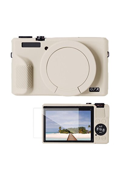 K&F CONCEPT K&F Canon G7X Mark III Uyumlu Silikon Kılıf + Ekran Koruyucu / KREM