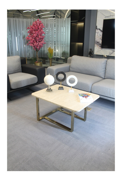 DECORAMİS Palermo Orta Sehpa Traverten - Gold - Dekoratif Orta Sehpa - Orta S...