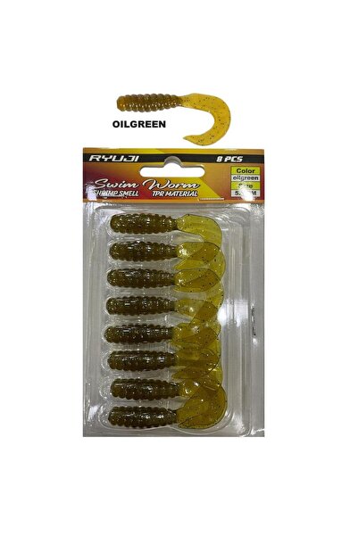 RYUJI Swim Worm 5.5cm 1.5gr Kokulu LRF Silikon Yem 8 Adet Oil Green