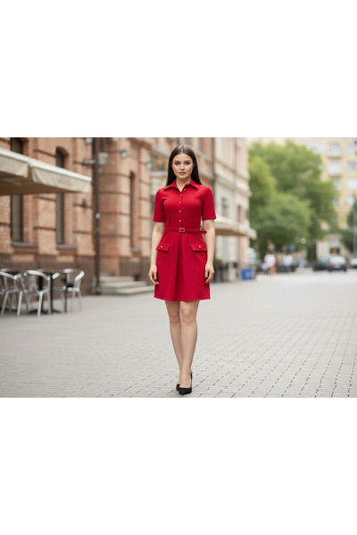ventura butik Kemer Detaylı Gömlek Elbise