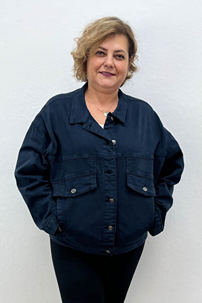 miabutik19 Women's Navy Blue Oversize Denim Jacket – Standard Size (Fits 42–48)