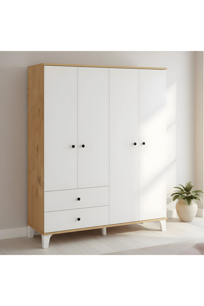 Misterium Mira 4 Kapaklı 2 Çekmeceli Gardırop Çocuk & Genç Odası Dolabı – Saf...