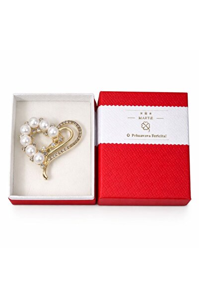 OEM Elegant Heart Brooch with Pearls and Crystals, Gold Finish