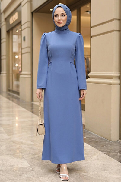 FERHEL Hakim Collar, Belted, Back Zipper, Sleeve Cuffs, Hijab Pencil Dress - ...