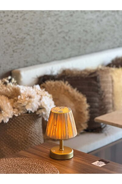 Maison Avf Doğal Rafya Saçaksız & Kaya Taşlı Kablosuz Şarjlı Masa Lambası – A...