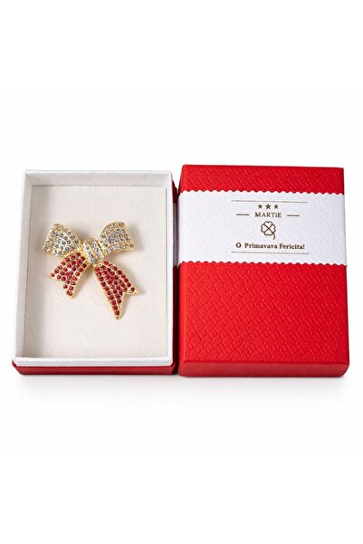 OEM Broșă Elegantă Tip Fundă cu Cristale Strălucitoare, Auriu cu Roz