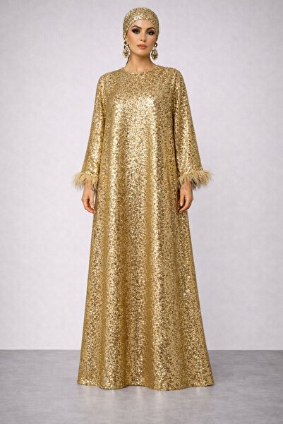 UNTIMELY Otriş Detailed A-Form Maxi Sequin Abaya Stylish Dress