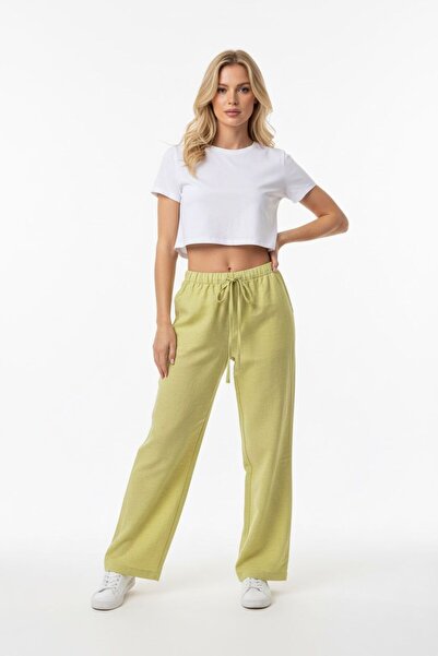 Bliss Women's Elastic Waist Comfortable Fit Linen Trousers