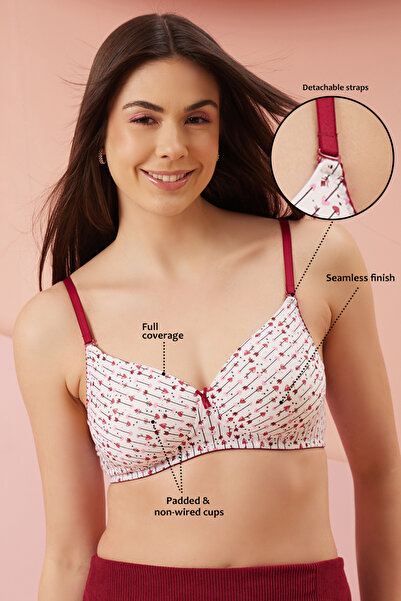 Clovia Padded Non-Wired Full Coverage Heart & Bow Print Multiway T-shirt Bra ...