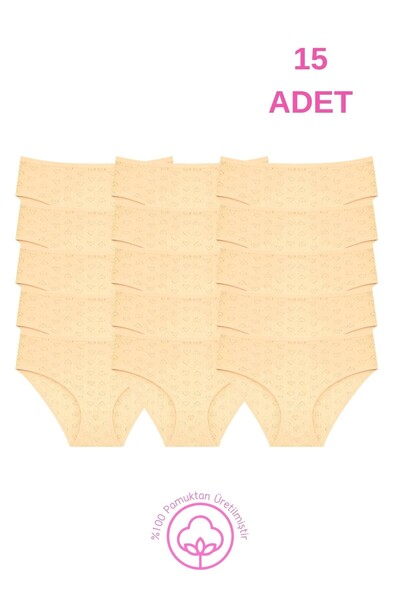 Newlilla 1506 Heart Patterned 100% Cotton Pack of 15 Women's Bato Panties