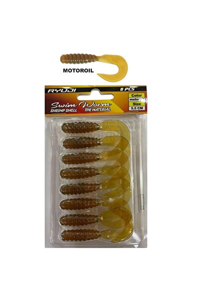 RYUJI Swim Worm 5.5cm 1.5gr Kokulu LRF Silikon Yem 8 Adet Motoroil