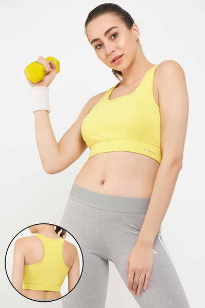 Clovia Medium Impact Padded Racerback Sports Bra in Yellow