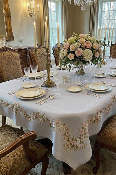 Çt Çeyizci Tekstil Table Cloth, Digital Printed Cross Stitch Single Table Clo...