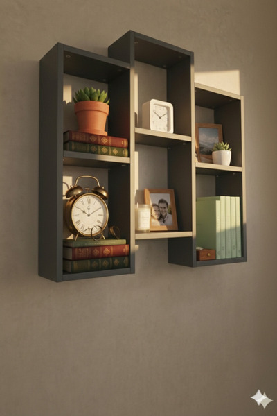 Çamsan Rafixa Antrasit MDF Üçlü Dikey Duvar Rafı - Modern Kitaplık ve Estetik...