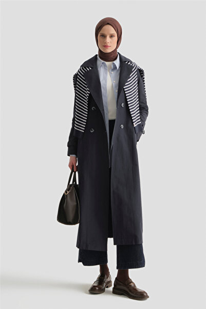 Armine Basic Uzun Trençkot Lacivert