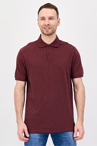 Scotch & Soda قميص بولو رجالي بأكمام قصيرة سادة، بقصة عادية، لون عنابي