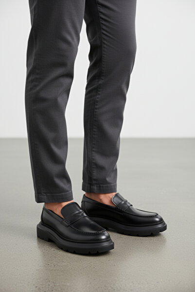 Pierre Cardin Men's Black Thick Sole Comfortable Casual Leather Shoes