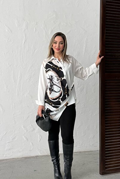 BRGCLOTHING White and Black Shirt with Shawl Detail