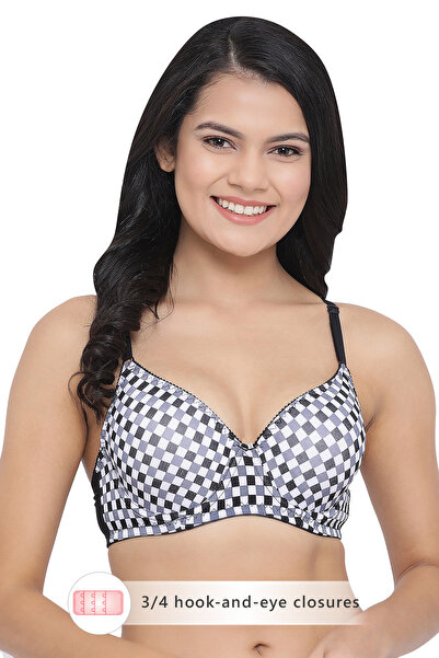 Clovia Padded UnderWired Full Coverage Checkered Print T-Shirt Bra in Multi C...
