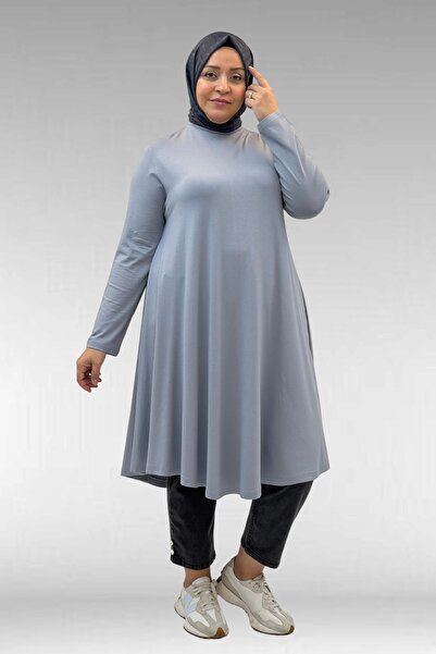 Eslina 28016 Large Size Combed Cotton Mevlana Tunic - Gray