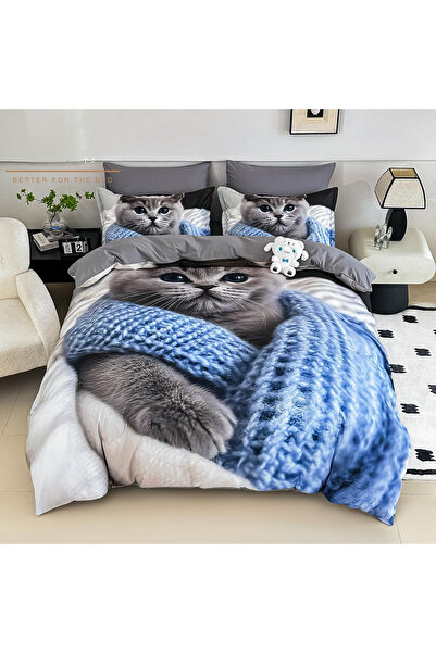 FIONNA.RO Finet 4-Piece Duvet Cover Set with 5D Stretchy 1 Person - Cold Kitty