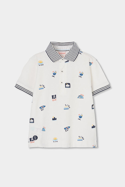Boboli Surf Patterned Polo Neck Tshirt 2-6 Years White