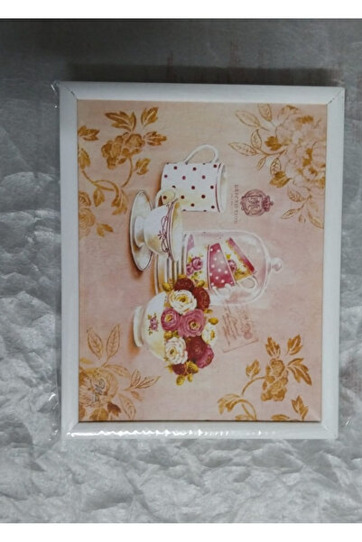 esdekor White-Edged Cup Set Cushioned Patterned Enjoyment Tray Breakfast Tray