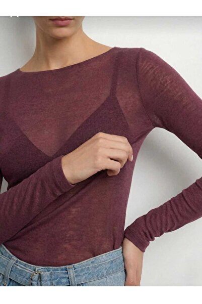 newmisal Women's Transparent Boat Neck Modal Cashmere Ultra Light Blouse