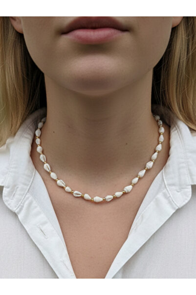 Leerybee Minimalist Natural White Sea Shell Thin Row Necklace