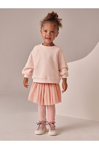 Next Baby طقم من 3 قطع: سترة قطنية وردية بأكمام طويلة، تنورة توتو، وبنطلون ضيق