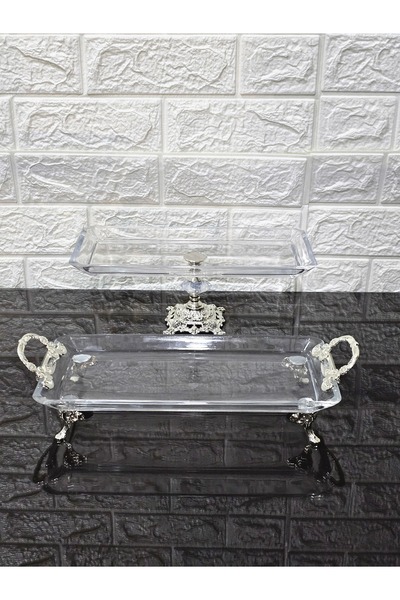 atabey home 2 Parça Gümüş Döküm Ayaklı ve Kulplu Sunumluk |Pasta–Kurabiye–Tat...