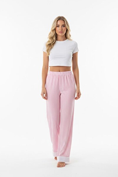 Bliss Women's Striped Comfortable Baggy Fit Elastic Waist Pants with Leg Detail