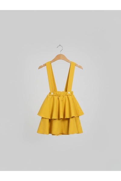 zubi kids Kız Çocuk Sarı Katlı Salopet Etek (5-14 Yaş)