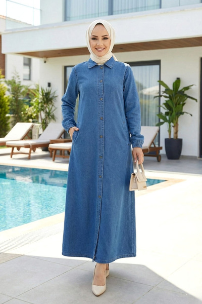 Hb Harma Time Butik Women's Buttoned Pocketed Dark Denim Blue Cap