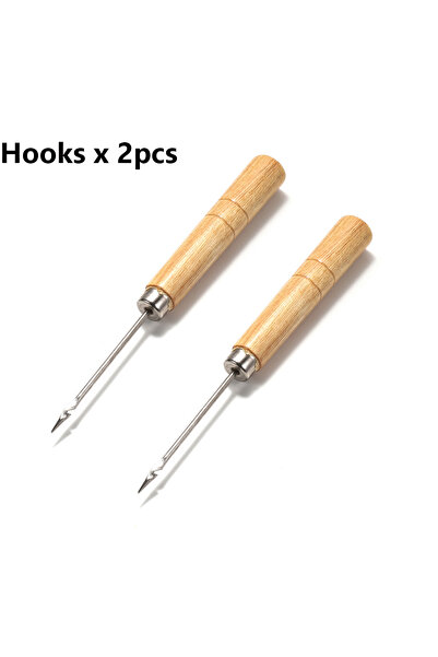 Choice1 خطافات عدد 2، مخرز خياطة بمقبض خشبي عدد 2، خياطة يدوية لصنع أساور ومج...