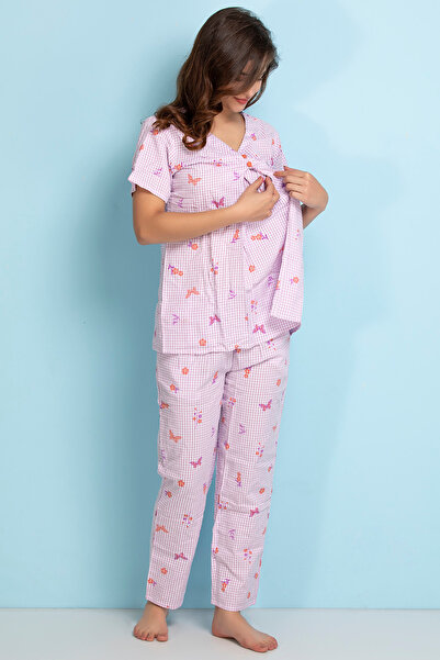 Clovia بيجامة نوم مطبوع للحوامل من قطن الغني باللون البنفسجي