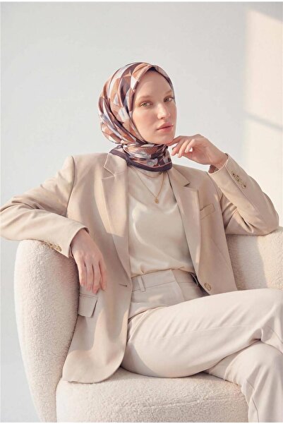 Silk Home Shiny Textured Scarf Copper Smoked Tone Geometric Patterned Water-R...