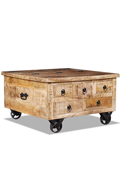 Concept Masă de cafea din lemn de mango nefinisat, 70 x 70 x 40 cm