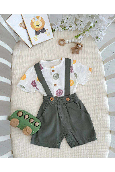 hümabebe قميص من الموسلين بنقشة النمر مع شورت صيفي، طقم مكون من قطعتين