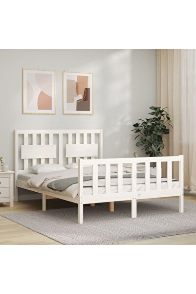 Concept Cadru de pat cu tăblie, 140x190 cm, alb, lemn masiv