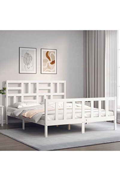 Concept Cadru de pat cu tăblie, alb, 160x200 cm, lemn masiv