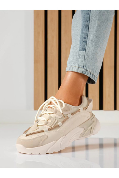 Zaira Γυναικεία μπεζ Αθλητικό παπούτσι από οικολογικό Δερμάτινο Betsy #19277 ...