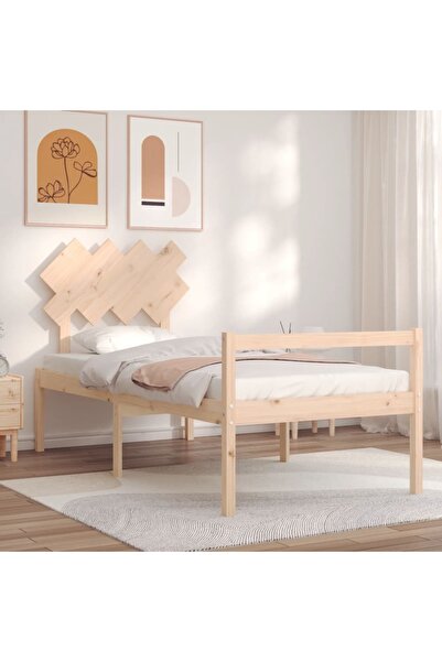 Concept Cadru de pat cu tăblie de 90 cm, pentru o persoană, lemn masiv