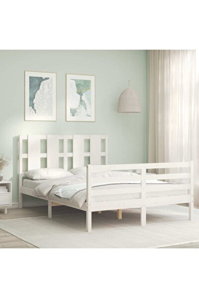 Concept Cadru de pat cu tăblie, alb, 140x200 cm, lemn masiv